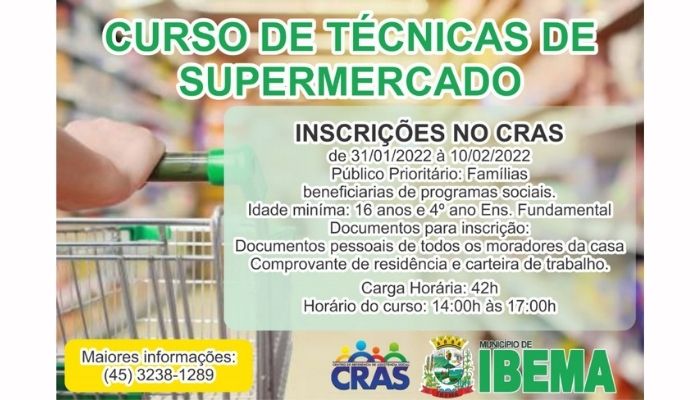 Ibema - Município em parceria com Senac oferece gratuitamente curso de técnicas de supermercado